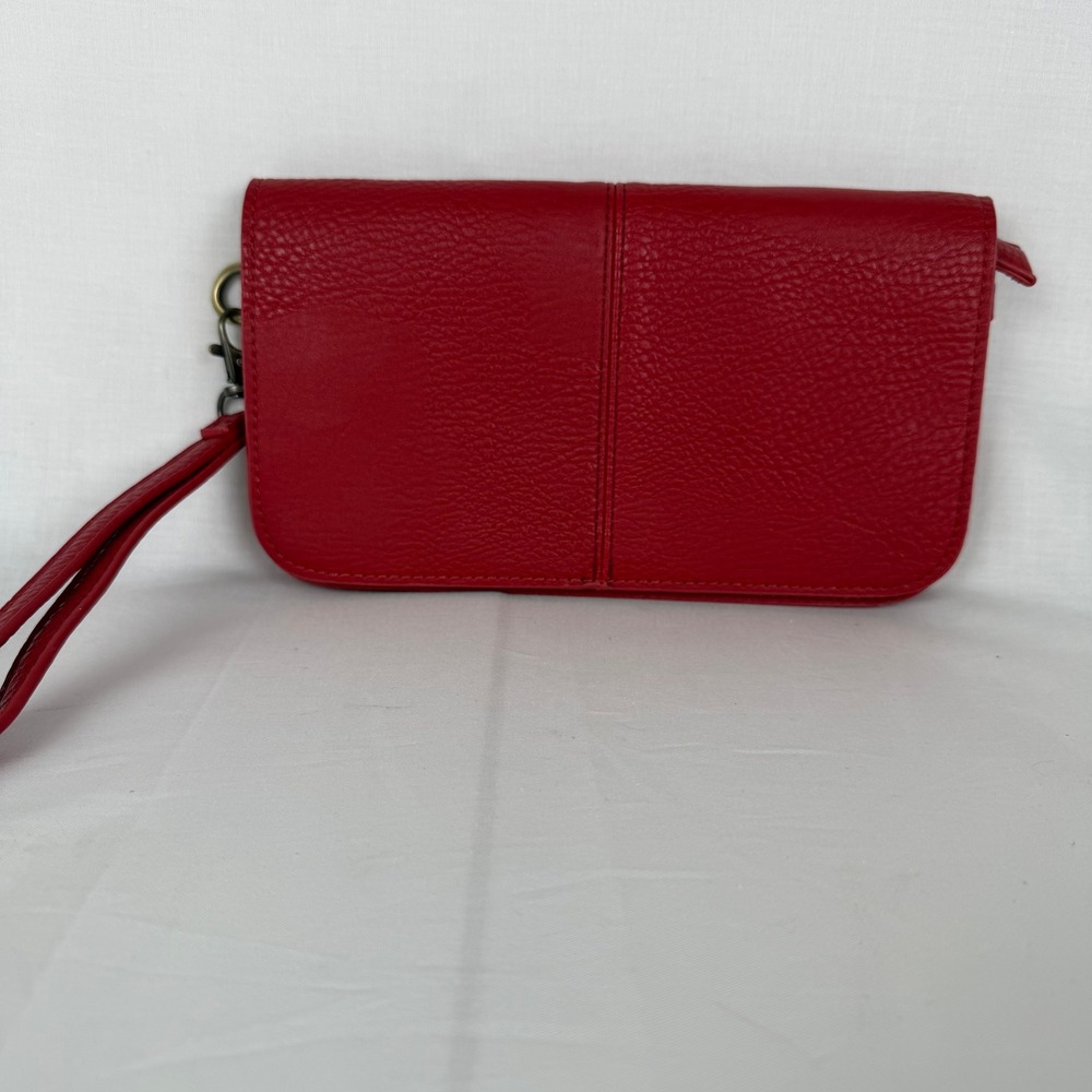 Joy Susan Red Pebbled Vegan Leather Wristlet Clutch Wallet Magnetic Snap Flap